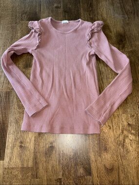 Newbie Ribbed Ruffle Shoulder Long-Sleeve Tee - Mauve Purchased in Stockholm
